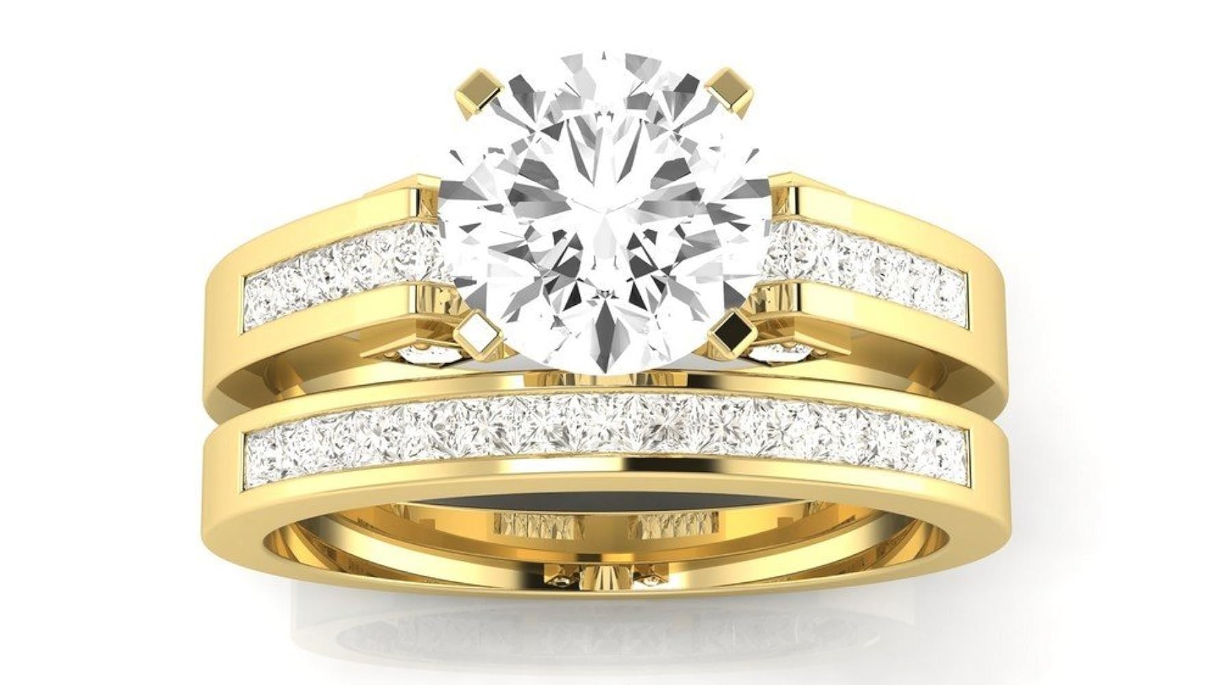 14K Yellow Gold 0.95 CTW Round Cut Channel Set Princess Cut